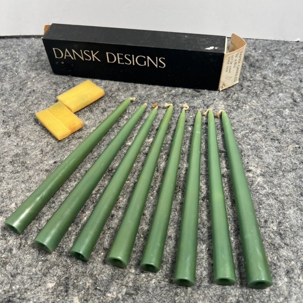 Vintage Dansk Designs France Olive Green 8" Taper Candles Set Of 8 Style 1818